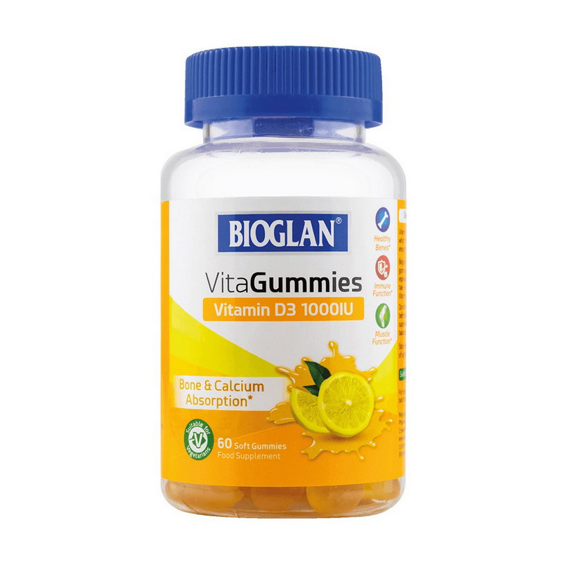 Вітамін D3, Bioglan VitaGummies Vitamin D3, 1000 МО, 60 жувальних цукерок (Лимон)