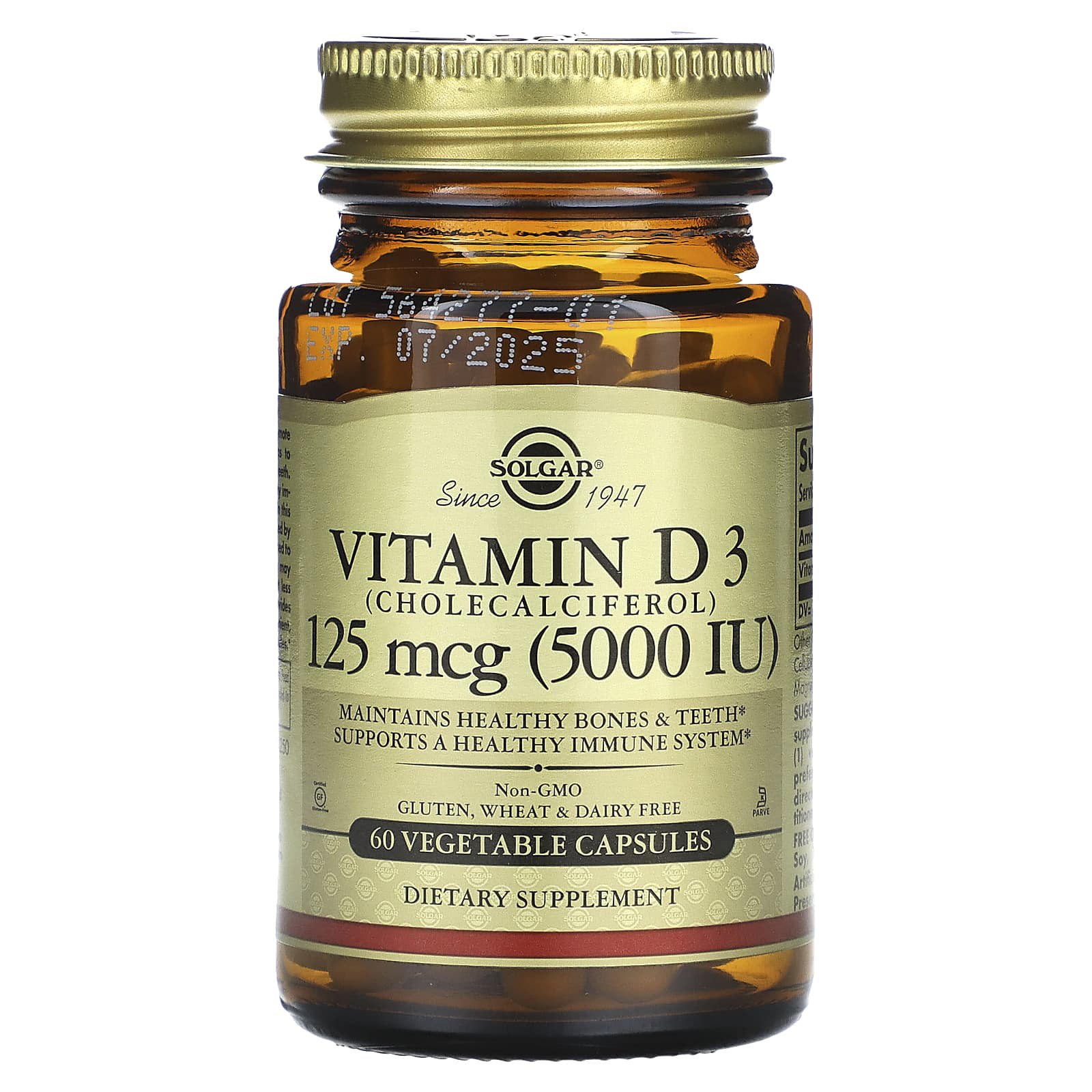 Вітамін D3, Solgar Vitamin D3, 5000 МО, 60 вегетаріанських капсул