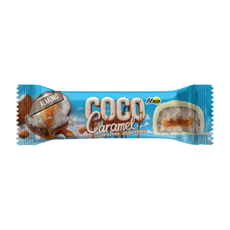 Протеїновий батончик без цукру, FitWin Coco Caramel No Sugar Added, 40 г (Мигдаль)