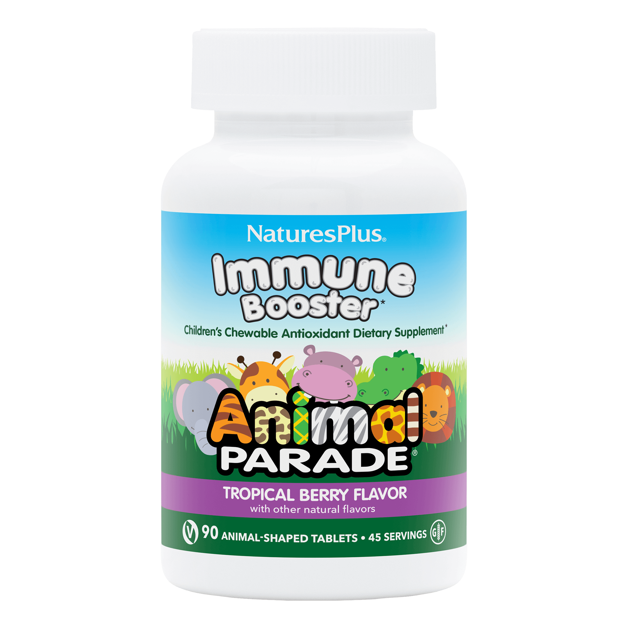 Комплекс для зміцнення імунітету для дітей, Natures Plus Animal Parade Kids Immune Booster, 90 жувальних таблеток (тропічні ягоди)