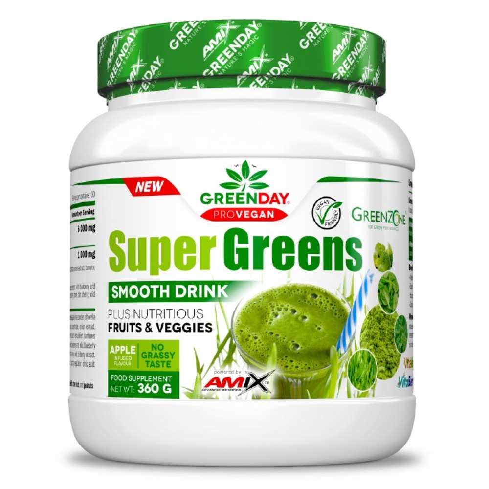 Суперфуд напій, Amix GreenDay Super Greens Smooth Drink, 360 г (Зелене яблуко)