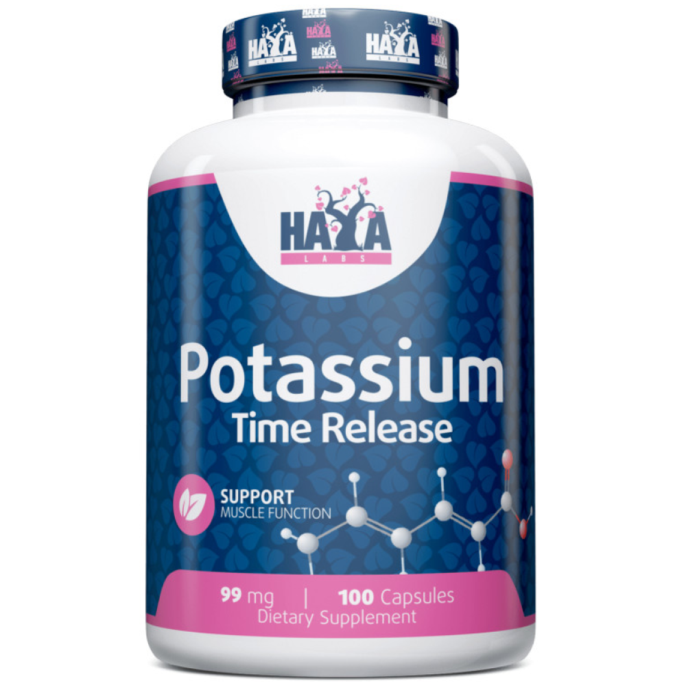 Калій з уповільненим вивільненням, Haya Labs Sustained Release Potassium, 99 мг, 100 капсул
