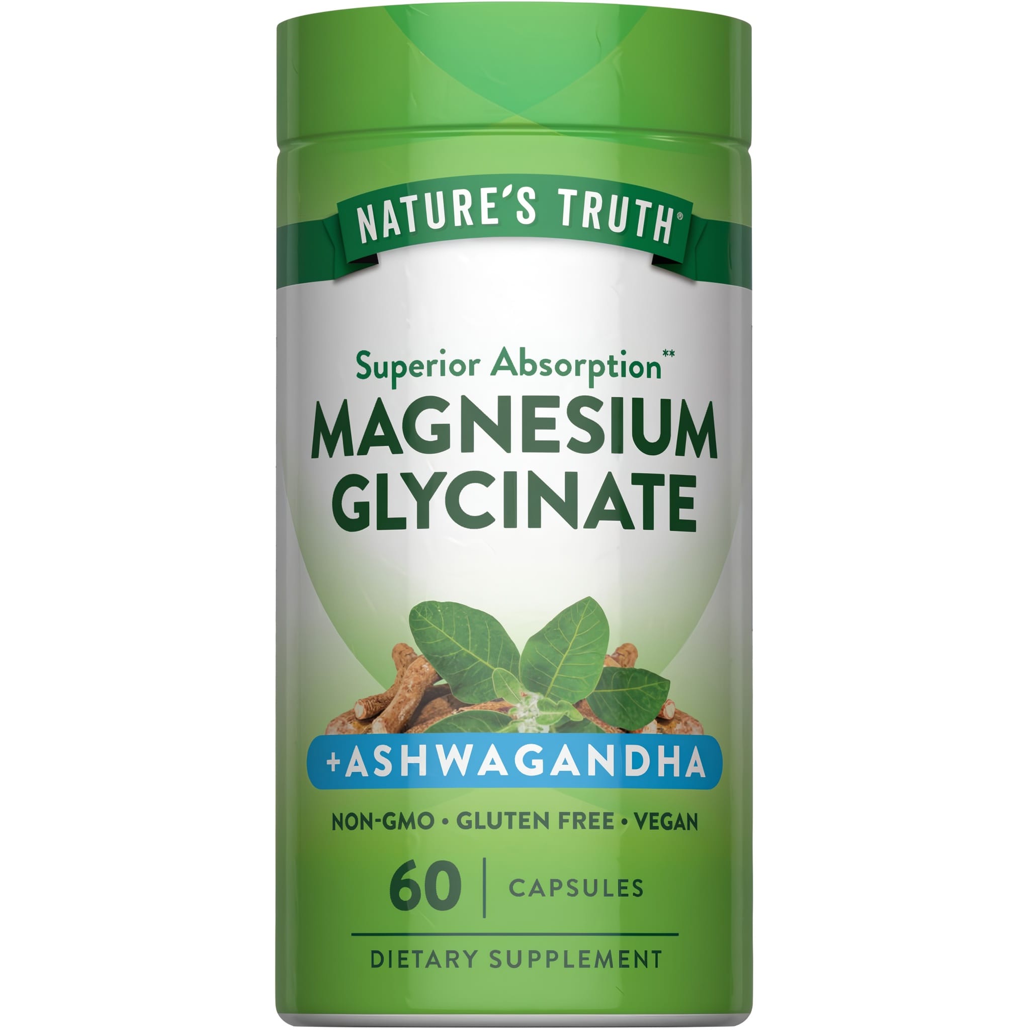 Магній гліцинат плюс ашваганда, Magnesium Glycinate Plus Ashwagandha, Nature's Truth, 60 капсул