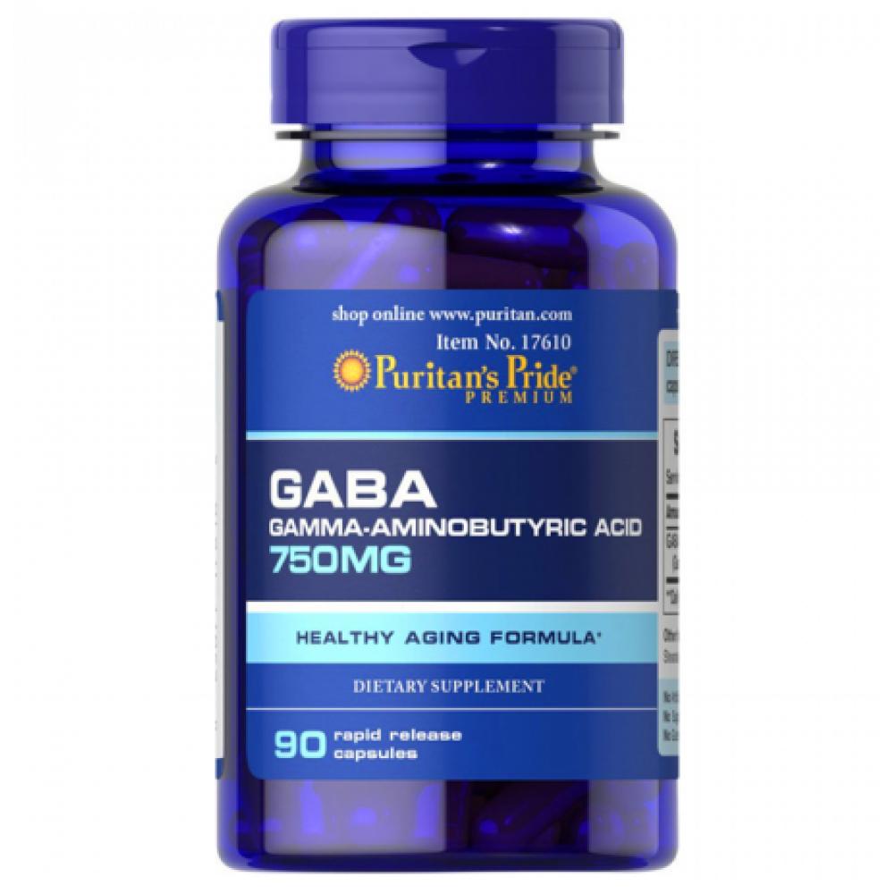 ГАМК (гамма-аміномасляна кислота), Puritan's Pride GABA Gamma Aminobutyric Acid, 750 мг, 90 капсул