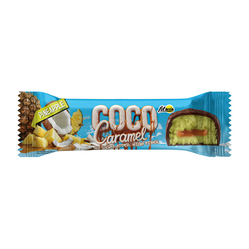 Протеїновий батончик без цукру, FitWin Coco Caramel No Sugar Added, 40 г (Ананас)