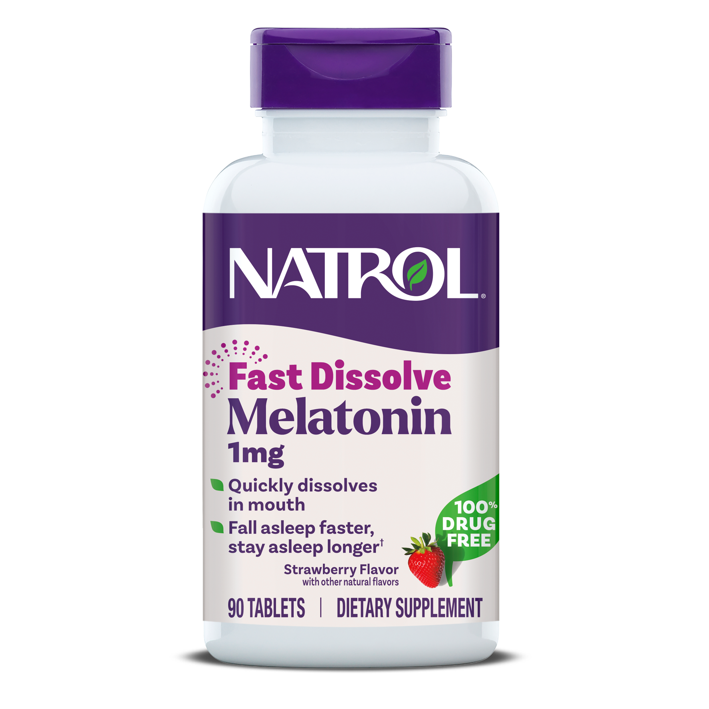 Мелатонін, 1 мг, смак полуниці, Melatonin, Fast Dissolve, Natrol, 90 таблеток