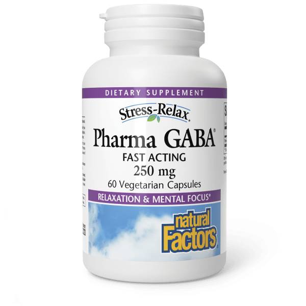 Гама-аміномасляна кислота для зняття стресу, Natural Factors Stress-Relax Pharma GABA, 250 мг, 60 вегетаріанських капсул