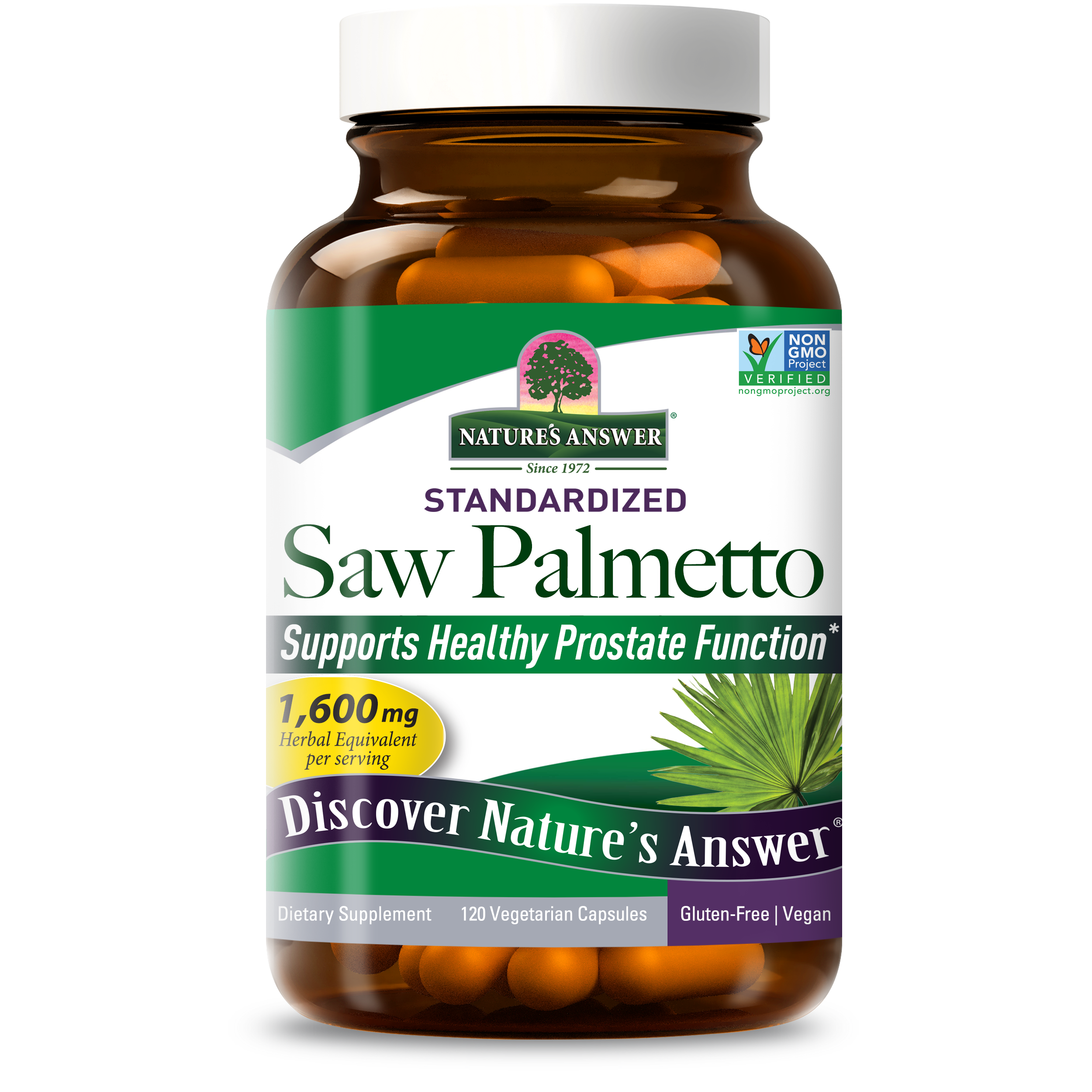 Со Пальметто, Nature's Answer Saw Palmetto, Standardized, 1600 мг, 120 вегетаріанських капсул