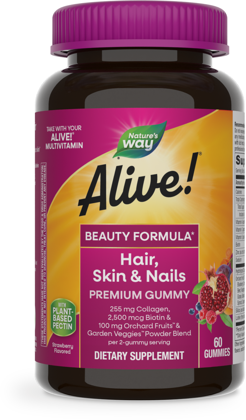 Вітаміни для волосся, шкіри та нігтів з колагеном та біотином, Nature's Way Alive! Hair, Skin & Nails with Collagen & Biotin, 60 жувальних цукерок (Полуниця)