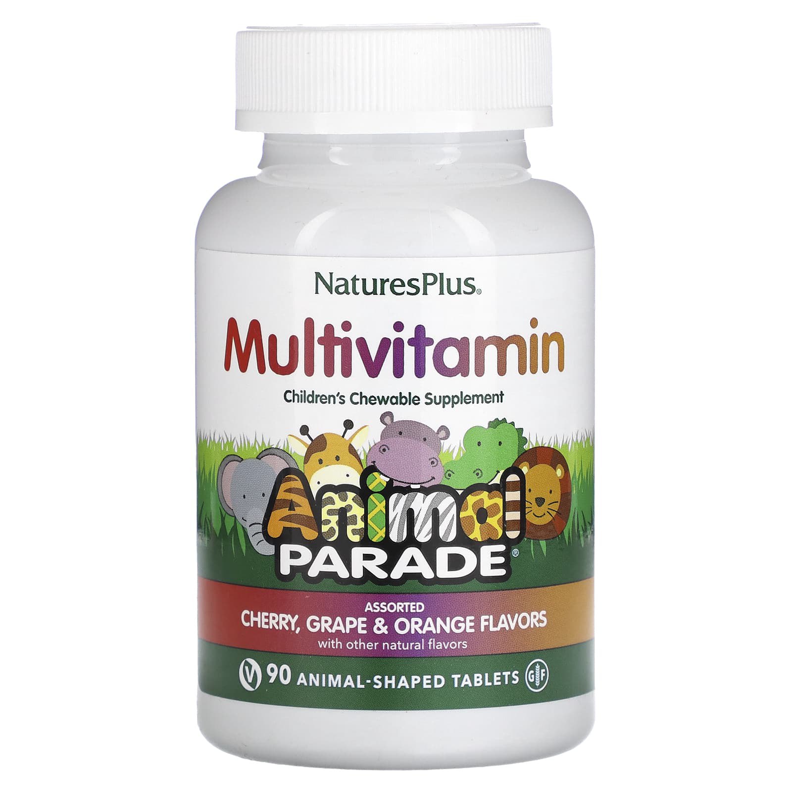 Мультивітаміни та мінерали для дітей, Natures Plus Animal Parade Children's Chewable Multivitamin, 90 жувальних таблеток (Вишня, виноград та апельсин)