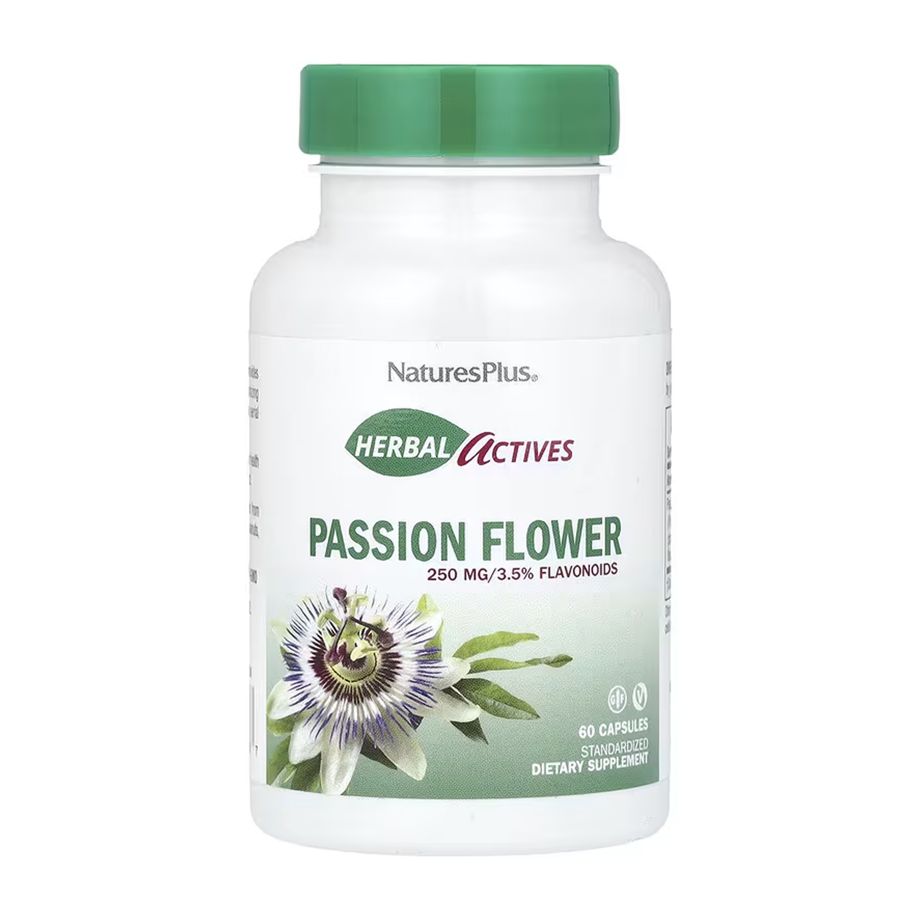 Пасифлора, Natures Plus Herbal Actives Passion Flower, 250 мг, 60 вегетаріанських капсул