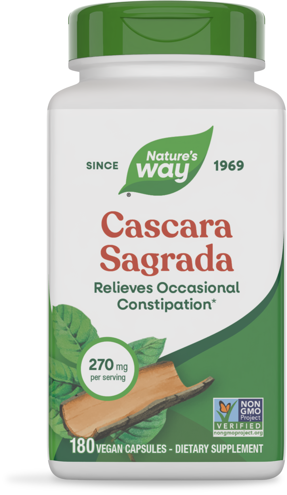 Каскара саграда, Cascara Sagrada, Nature's Way, стара кора, 350 мг, 180 веганських капсул