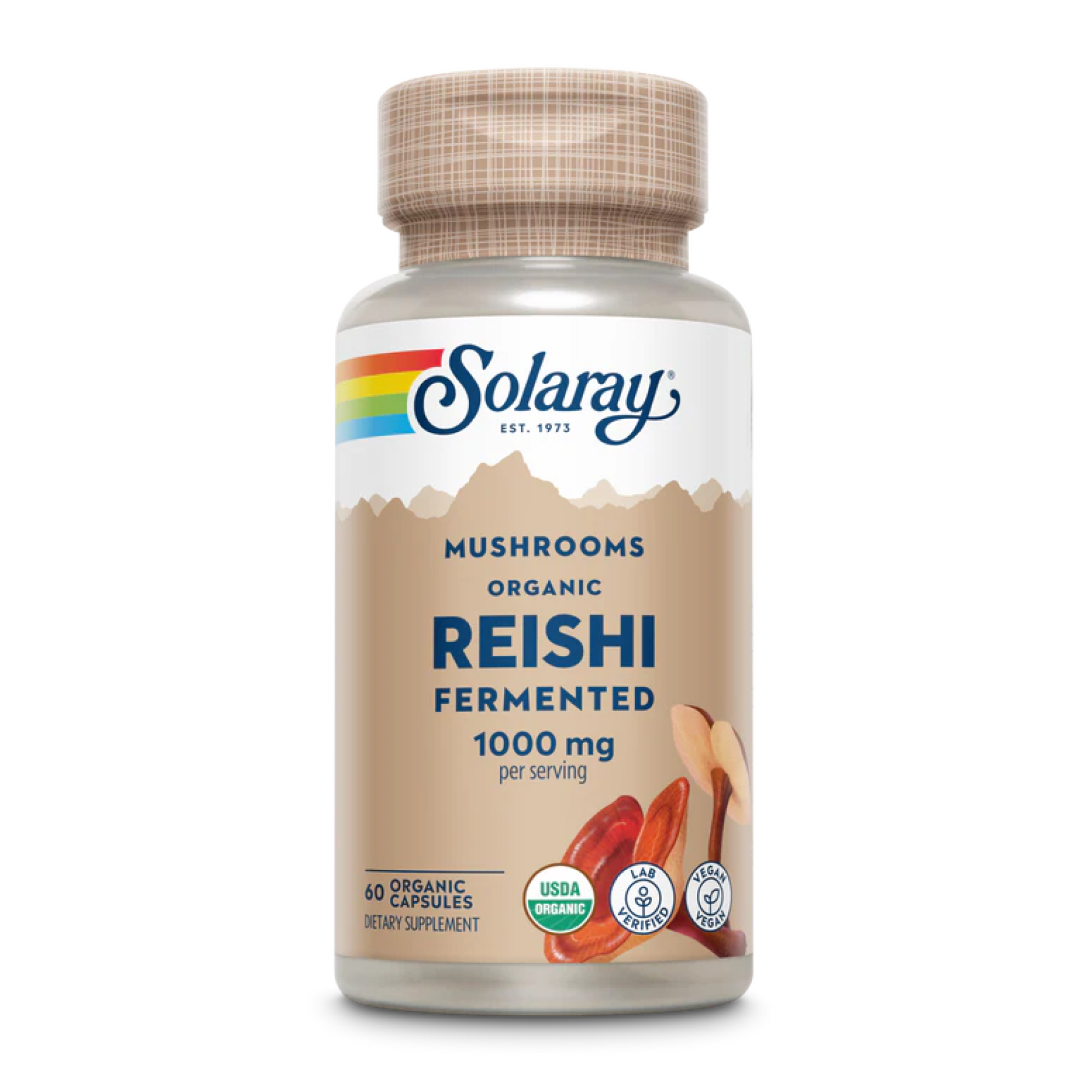Ферментований гриб рейші, Solaray Org Grown Fermented Reishi, 1000 мг, 60 капсул