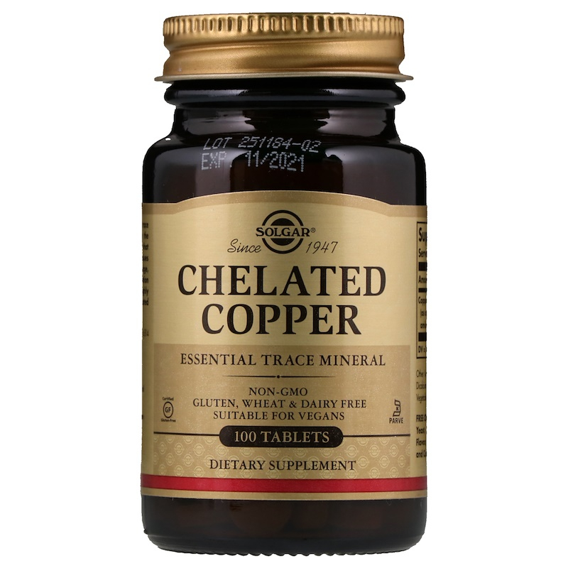 Мідь хелатна, Solgar Chelated Copper, 2.5 мг, 100 таблеток