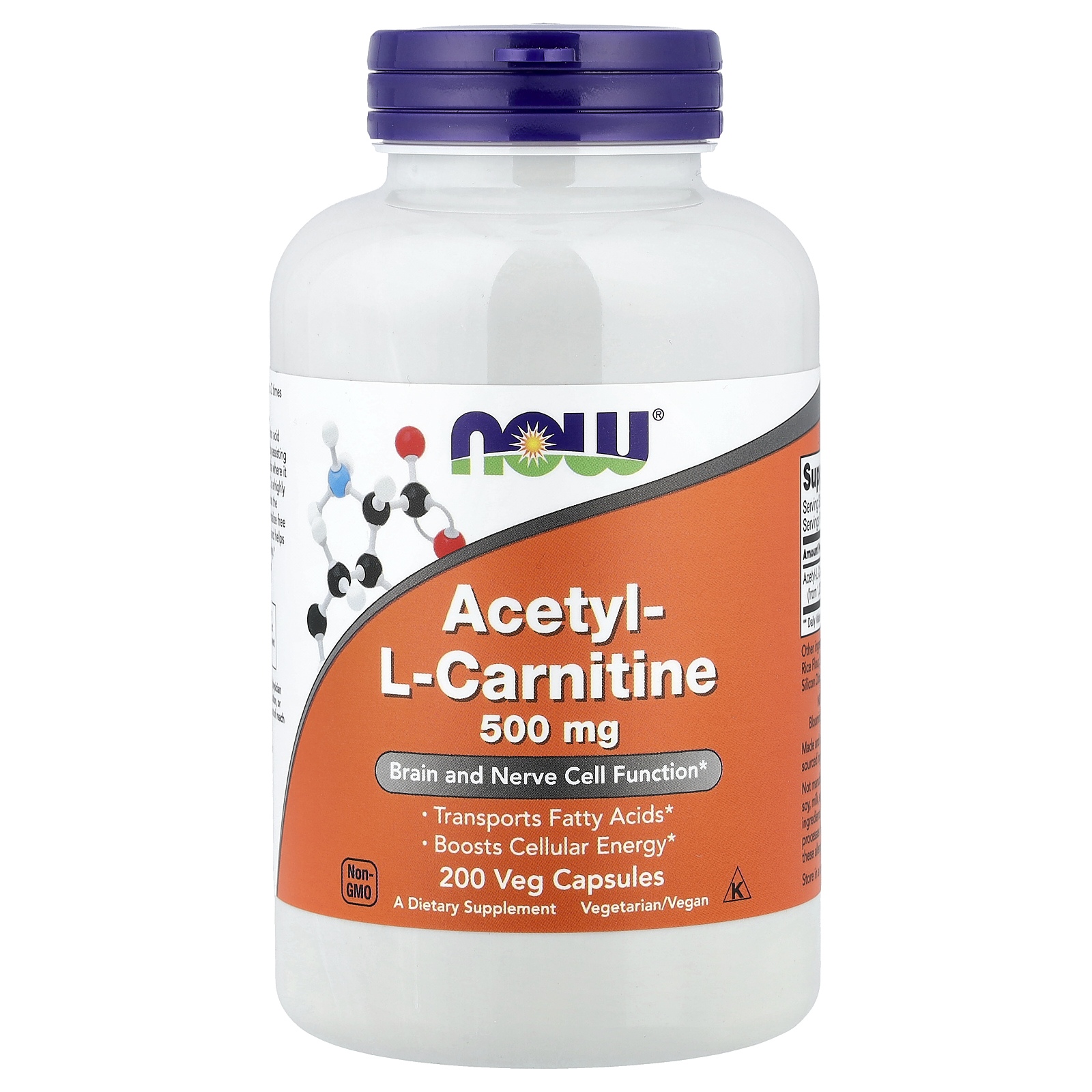 Ацетил-L-карнітин, Now Foods Acetyl-L-Carnitine 500, 500 мг, 200 вегетаріанських капсул