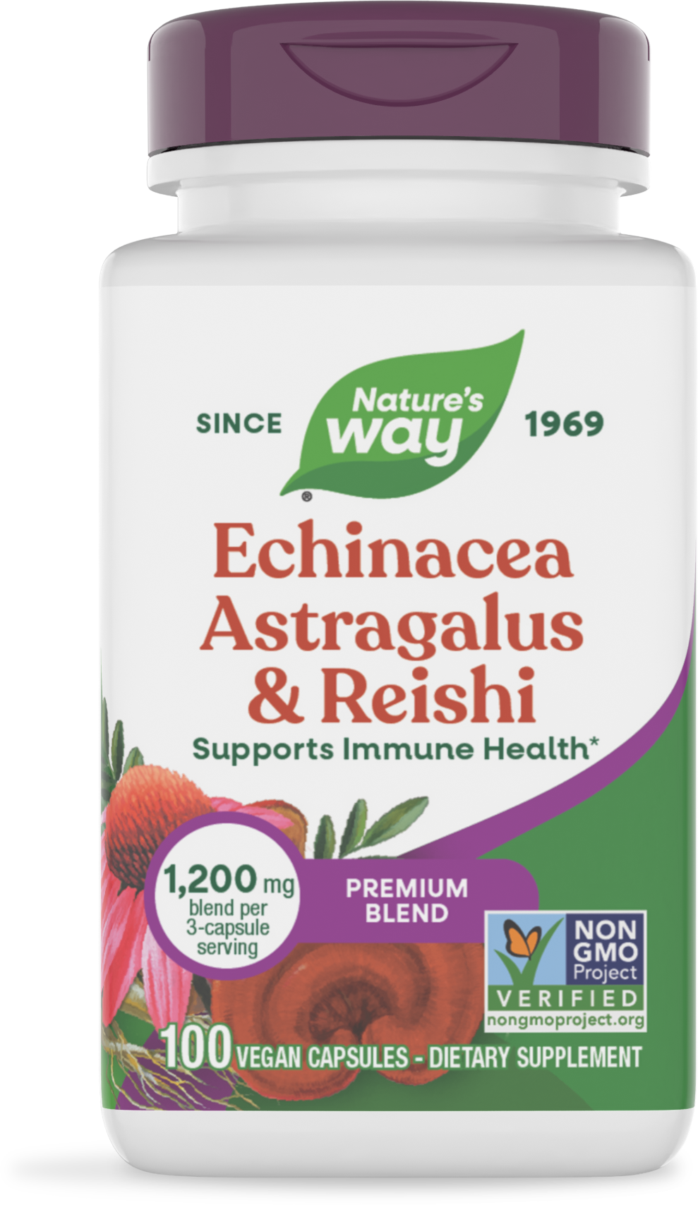Ехінацея, астрагал та рейші, Nature's Way Echinacea Astragalus & Reishi, 1200 мг, 100 вегетаріанських капсул