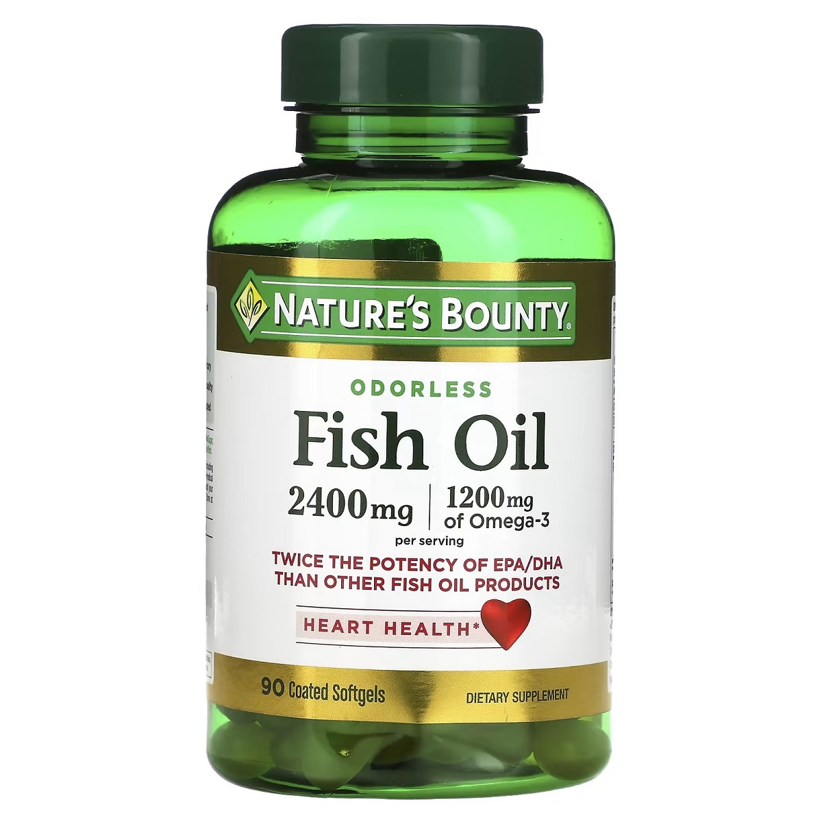 Риб'ячий жир, Nature's Bounty Odorless Fish Oil, 2400 мг, 90 м'яких капсул