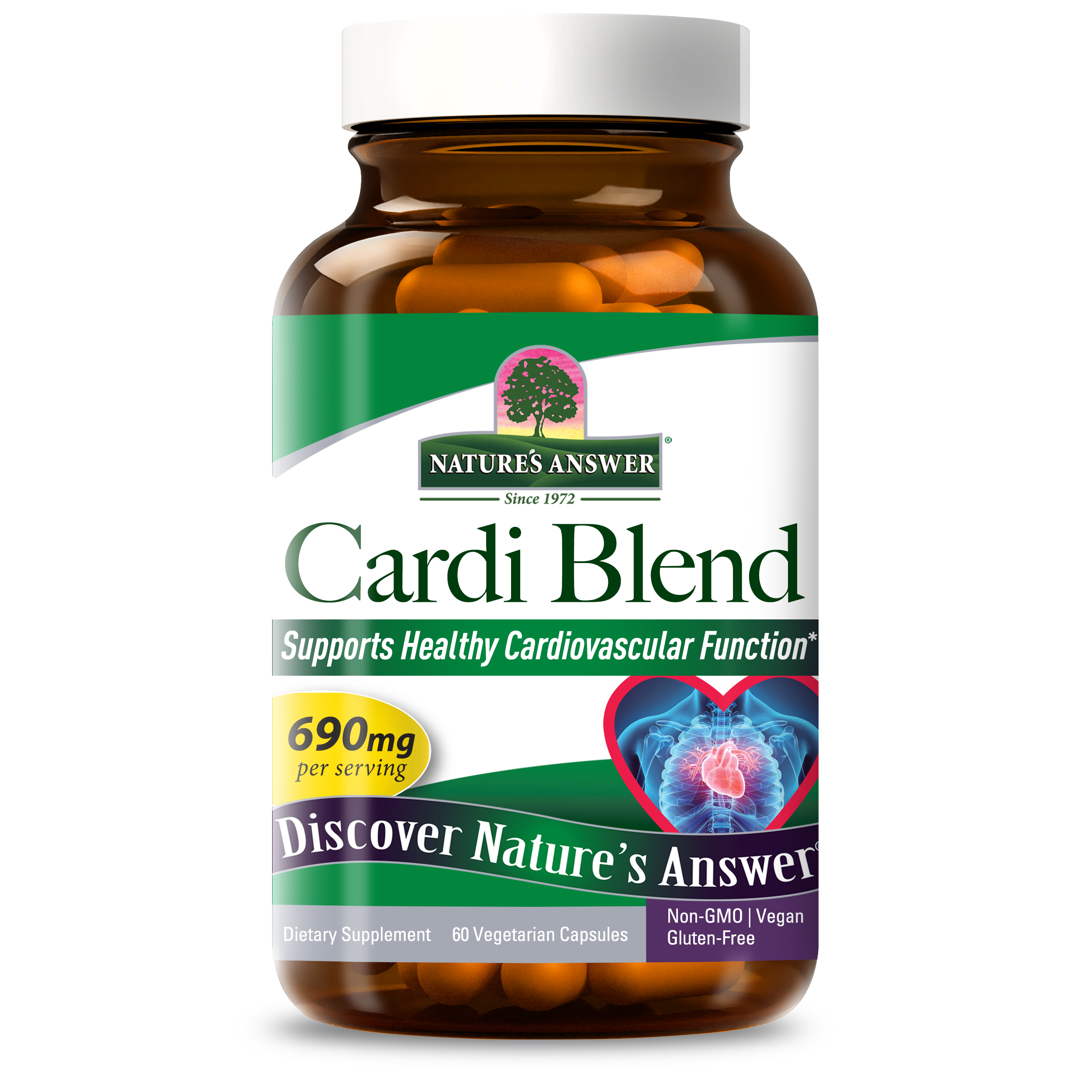 Кардіо-комплекс для підтримки серцево-судинної системи, Nature's Answer Cardi Blend, 60 вегетаріанських капсул