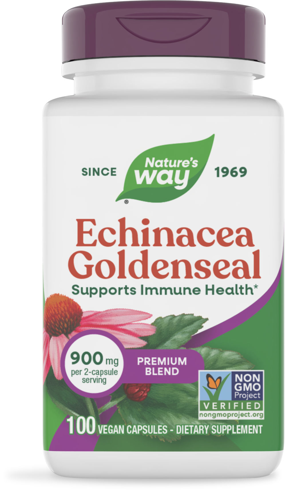 Ехінацея та гідрастіс, Nature's Way Echinacea Goldenseal, 900 мг, 100 вегетаріанських капсул