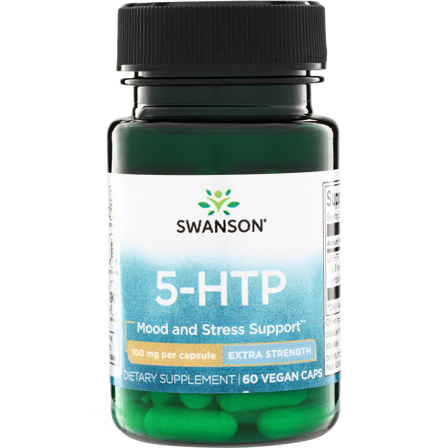 5-HTP для підтримки нервової системи, Swanson 5-HTP Extra Strength, 100 мг, 60 веган капсул
