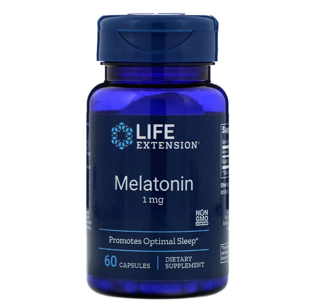 Мелатонін, Life Extension Melatonin, 1 мг, 60 капсул