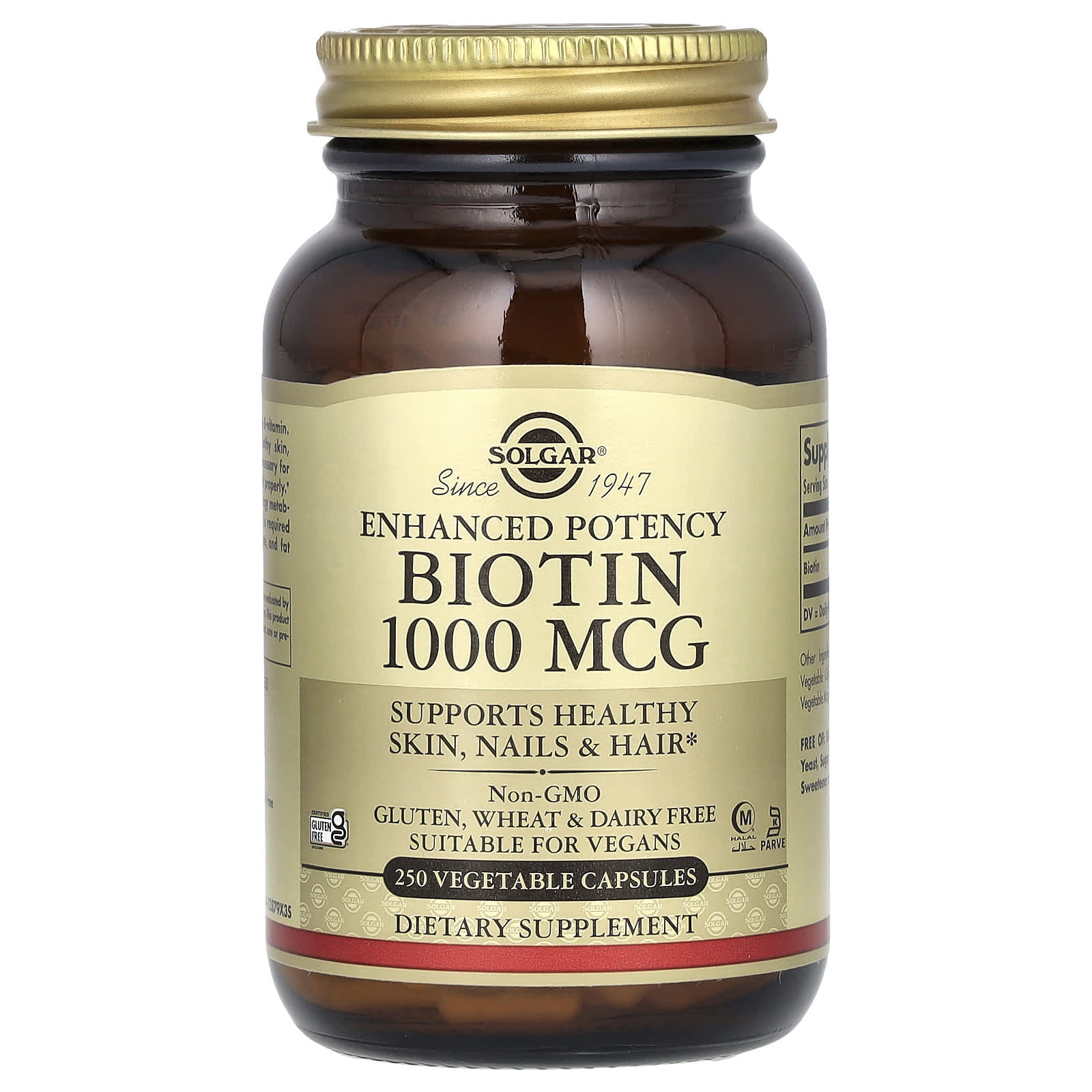 Біотин, Biotin, Solgar, 1000 мкг, 250 рослинних капсул
