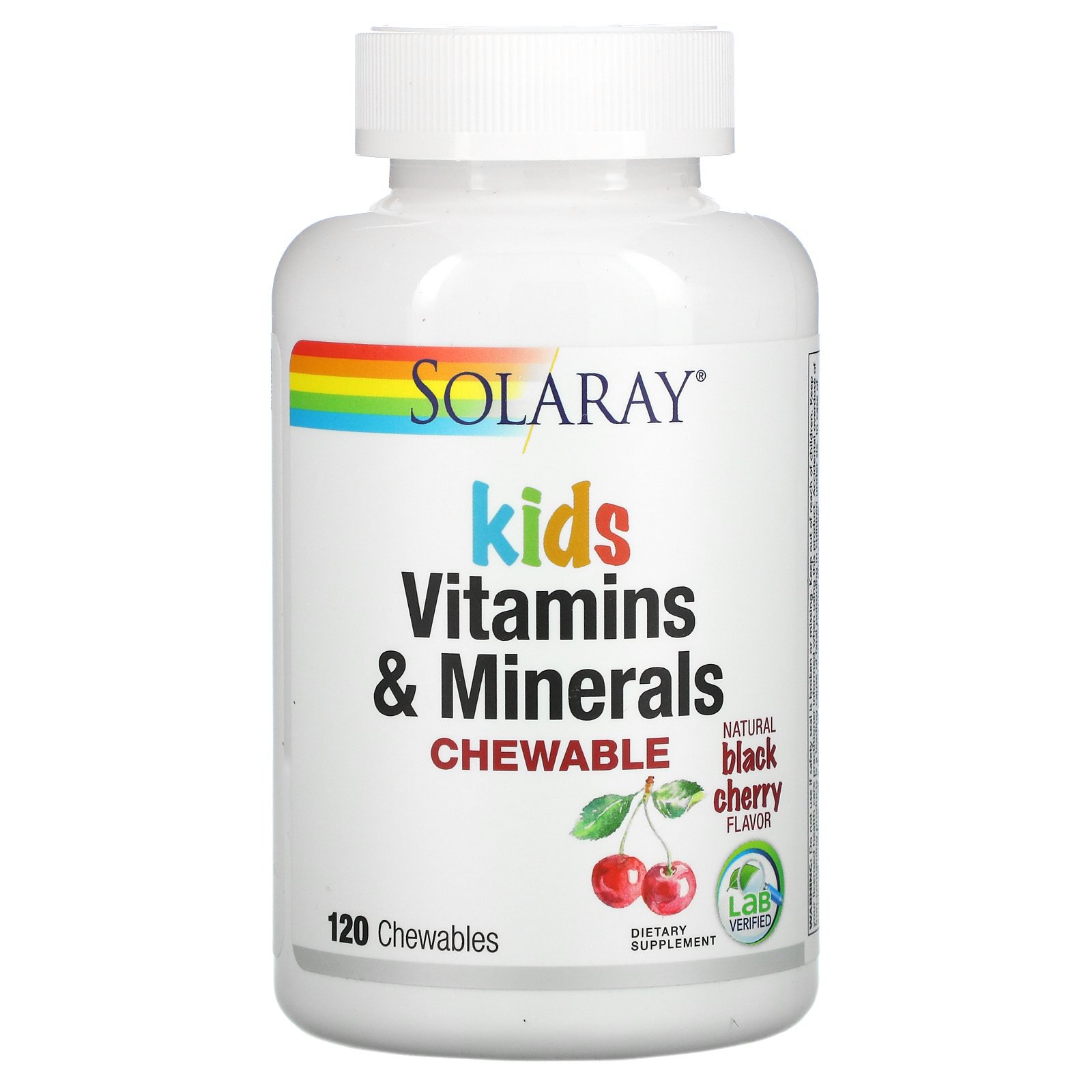 Мультивітаміни для дітей, Solaray Childrens Chewable Vitamins and Minerals, 120 жувальних таблеток (Вишня)
