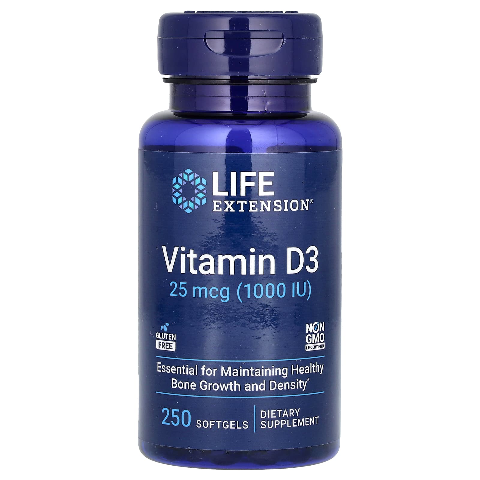 Вітамін D3, Life Extension Vitamin D3, 1000 МО, 250 м'яких капсул