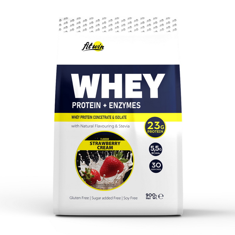 Протеїн сироватковий з ферментами, FitWin Whey Protein + Enzymes, 900 г (Ягідний пунш)