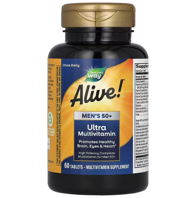 Мультивітаміни для чоловіків 50+, Nature's Way Alive! Men's 50+ Ultra Potency, 60 таблеток
