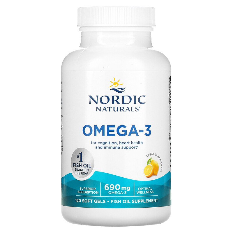 Очищений риб'ячий жир Омега-3, Nordic Naturals Omega-3, 690 мг, 120 м'яких капсул (лимон)