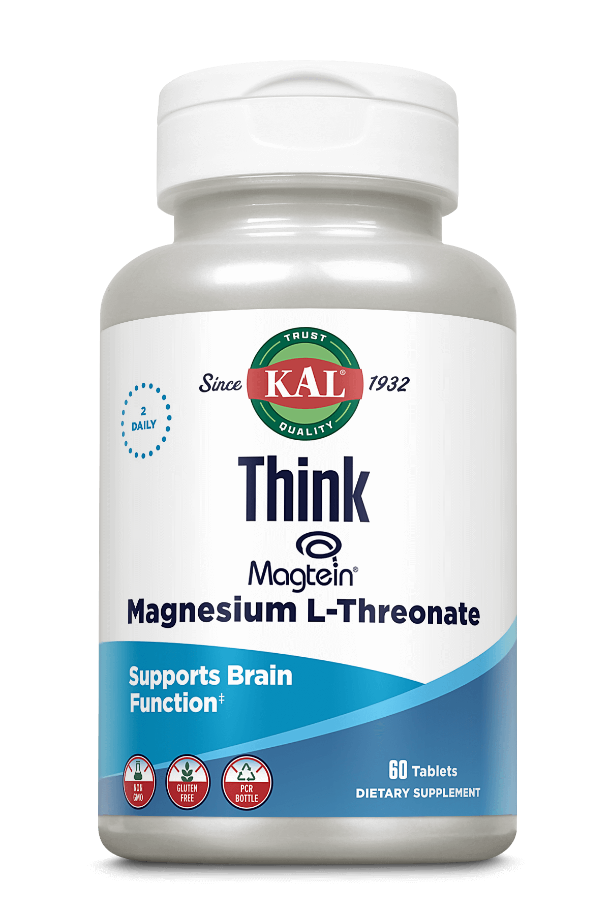 Магній L-треонат для підтримки роботи мозку, Kal Think Magnesium L-Threonate, 2000 мг, 60 таблеток