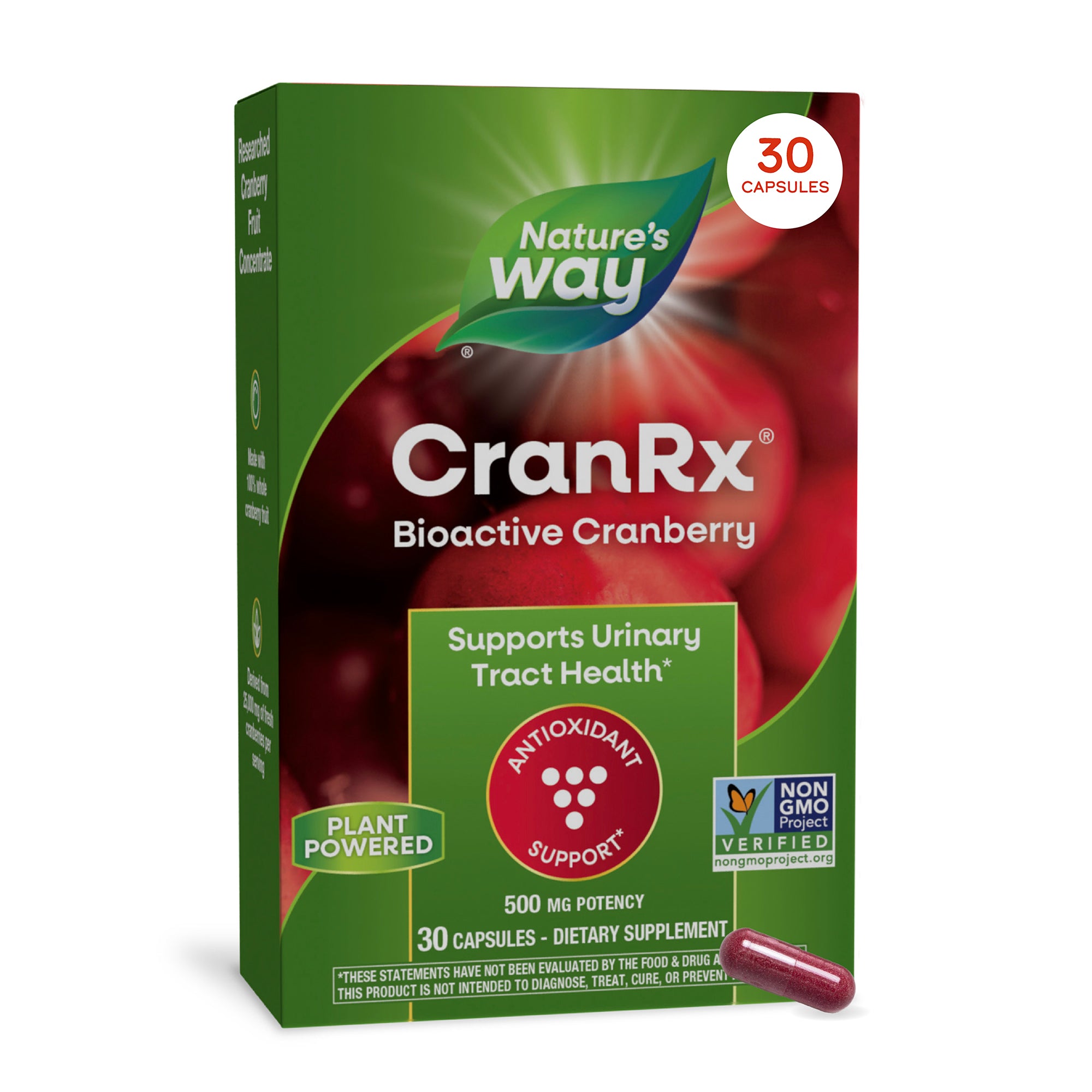 Журавлина для здоров'я сечовивідних шляхів, Nature's Way Bioactive Cranberry, 500 мг, 30 вегетаріанських капсул