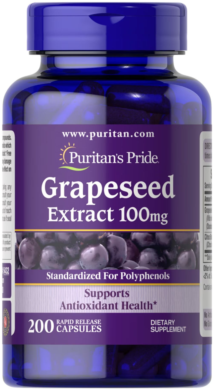 Екстракт виноградних кісточок, Puritan's Pride Grapeseed Extract, 100 мг, 200 капсул