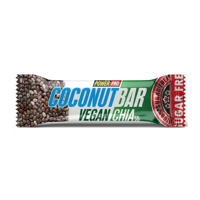 Веганський протеїновий батончик, Power Pro Coconut Bar Vegan Chia, 50 г (Кокос, Чіа)