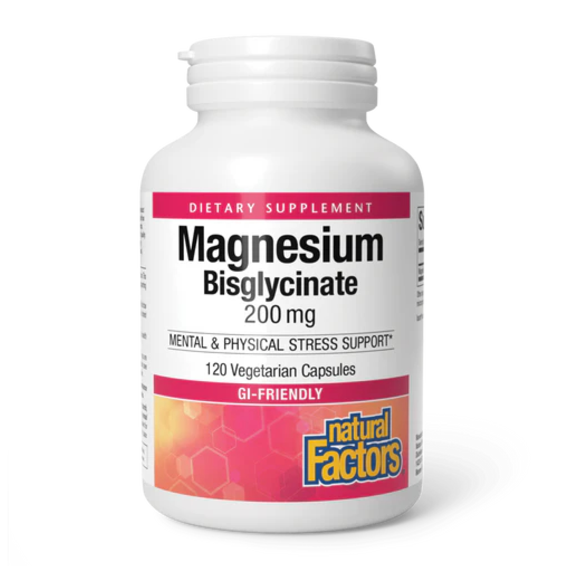 Магній бісгліцинат, Natural Factors Magnesium Bisglycinate, 200 мг, 120 вегетаріанських капсул