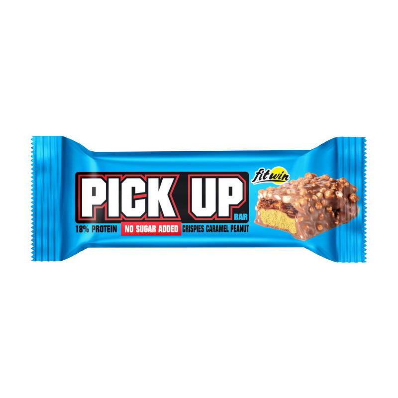 Протеїновий батончик без цукру, FitWin Pick Up Bar No Sugar Added, 45 г (Карамель з арахісом та хрусткими кульками)