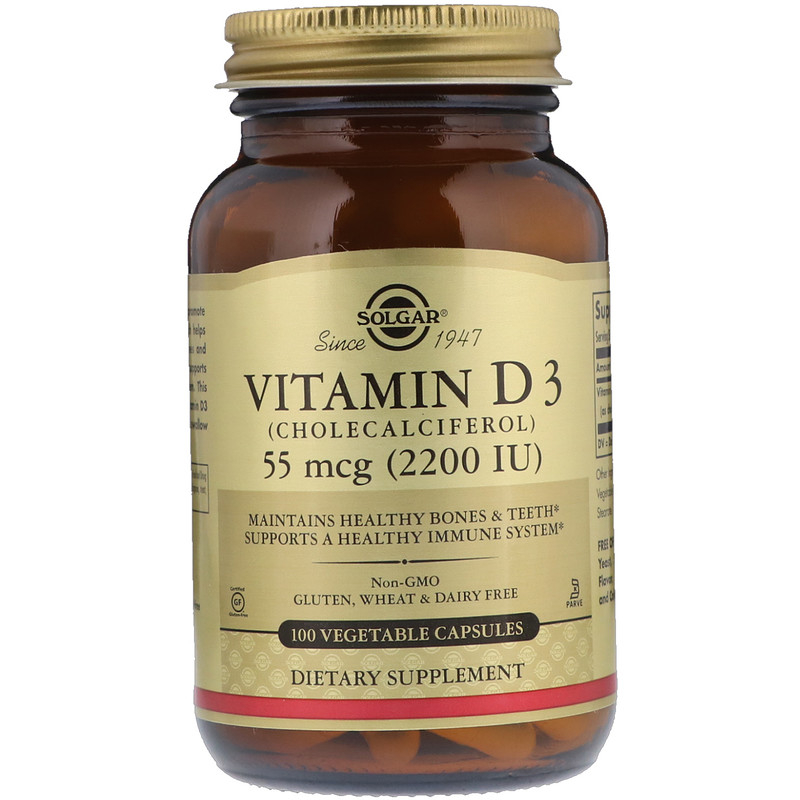 Вітамін D3, Solgar Vitamin D3, 2200 МО, 100 вегетаріанських капсул