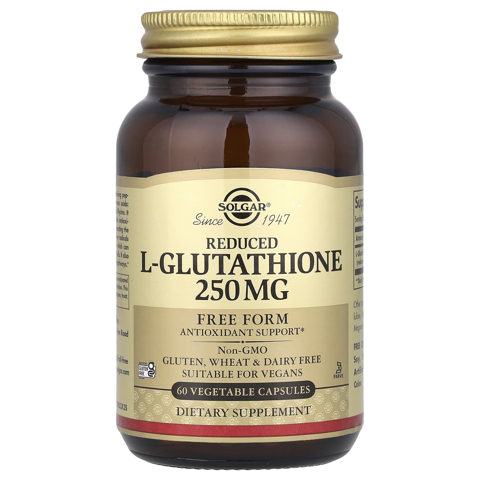 Глутатіон, Solgar Reduced L-Glutathione 250 mg, 60 вегетаріанських капсул