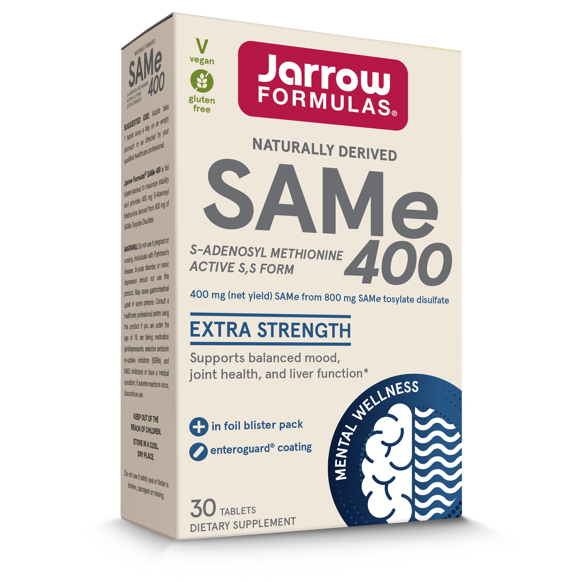SAM-e (дисульфат тозилат), 400 мг, SAMe, Jarrow Formulas, 30 таблеток