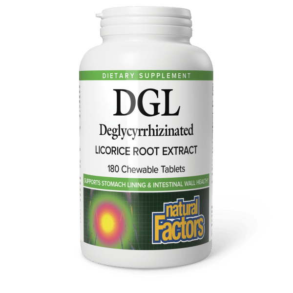 Солодка (Лакриця), дегліцирризиновий екстракт кореня, DGL, Deglycyrrhizinated Licorice Root Extract, Natural Factors, 180 жувальних таблеток