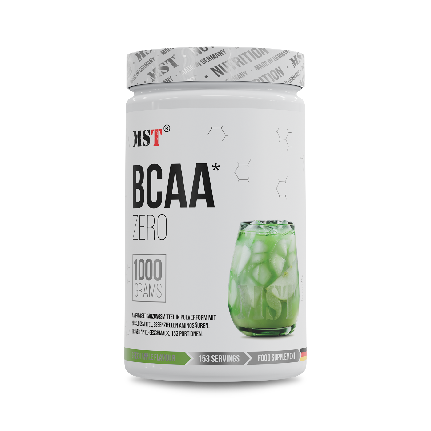 BCAA амінокислоти, MST BCAA zero, 1 кг (Зелене яблуко)