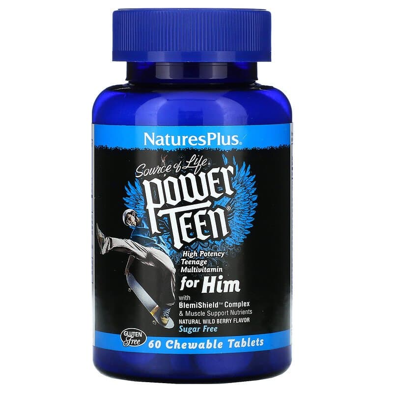 Мультивітаміни для хлопців, Natures Plus Power Teen For Him, 60 жувальних таблеток (Лісові ягоди)