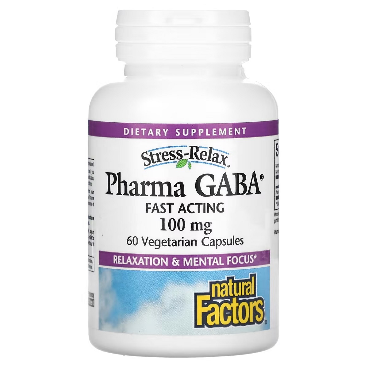 GABA (Гамма-аміномасляна кислота), Natural Factors Stress Relax Pharma GABA, 100 мг, 60 вегетаріанських капсул