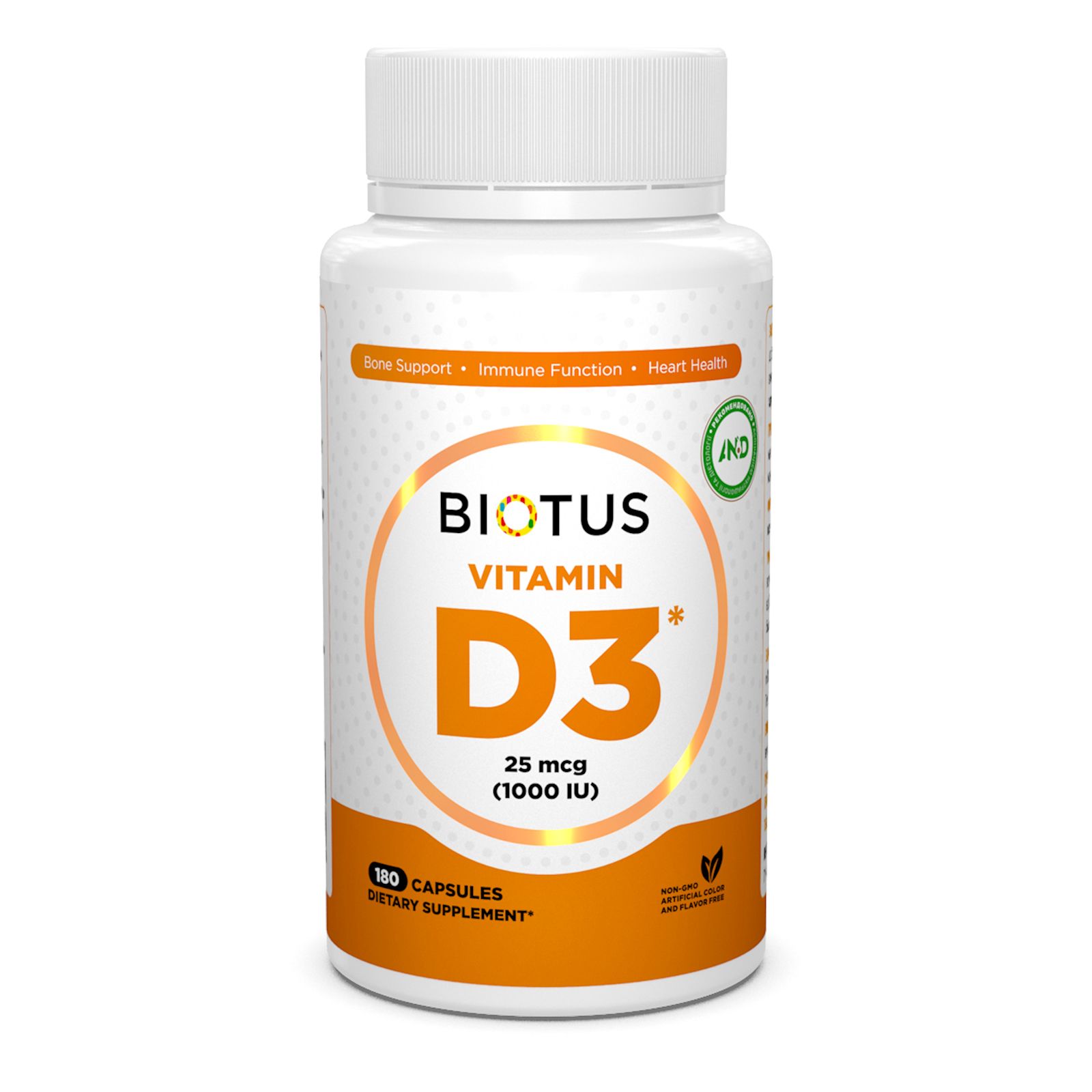Вітамін D3, Biotus Vitamin D3, 1000 МО, 180 капсул