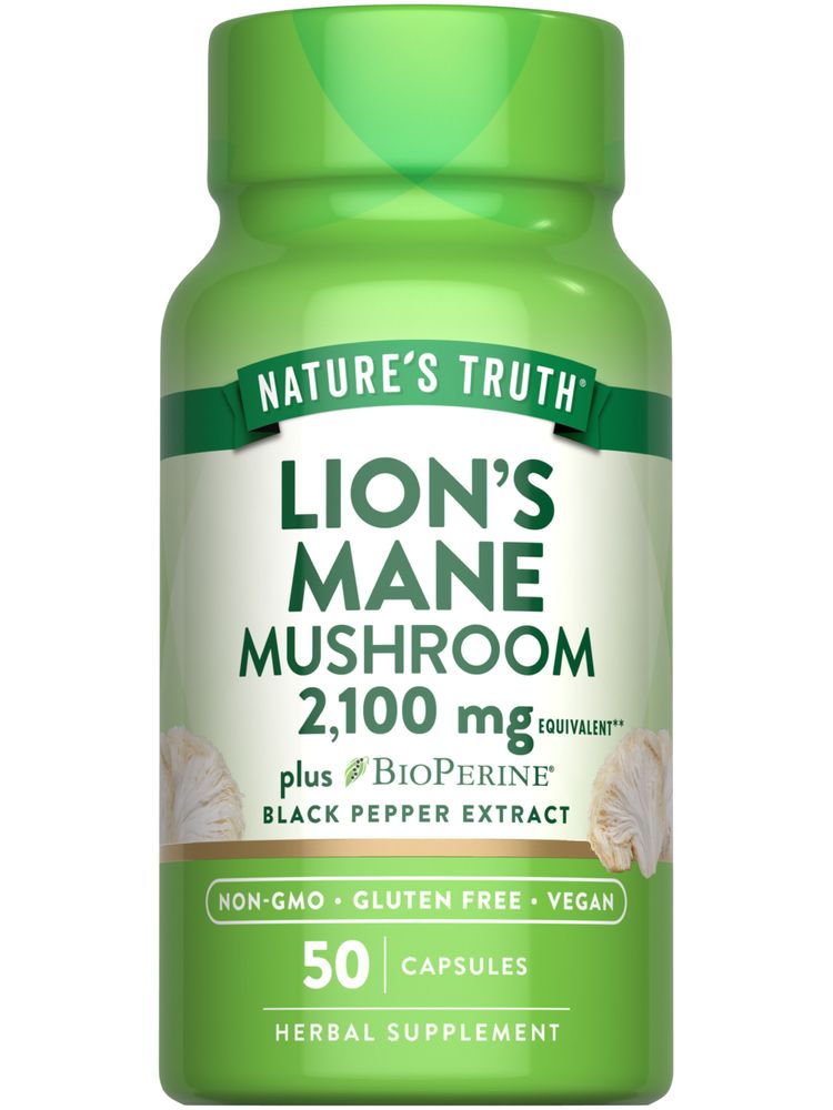 Їжовик гребінчастий, супер-гриб з біоперином, Lion's Mane Mushroom plus Bioperine, Nature's Truth, 2100 мг, 50 капсул