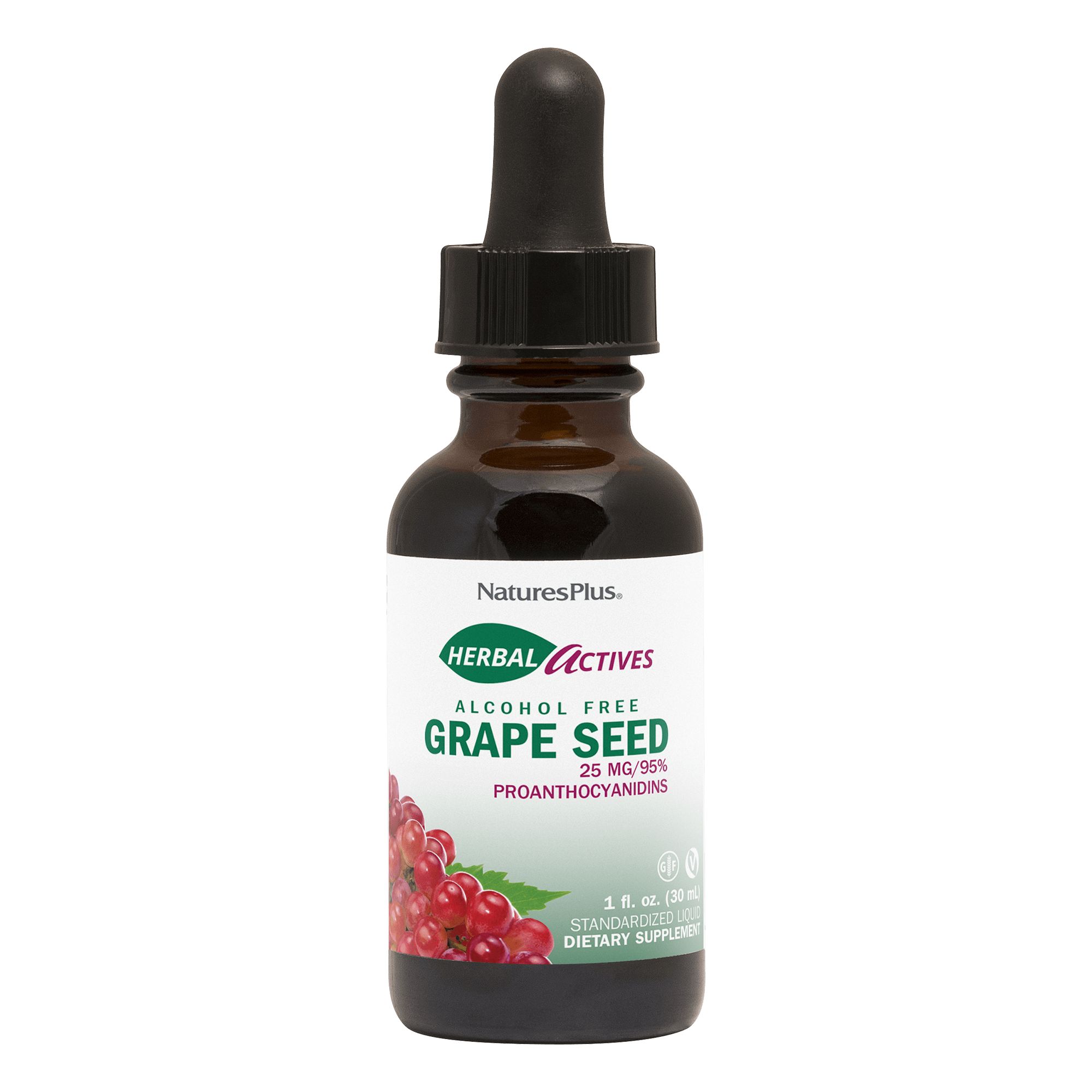 Екстракт виноградних кісточок, Natures Plus Herbal Actives Grape Seed, 25 мг, 30 мл