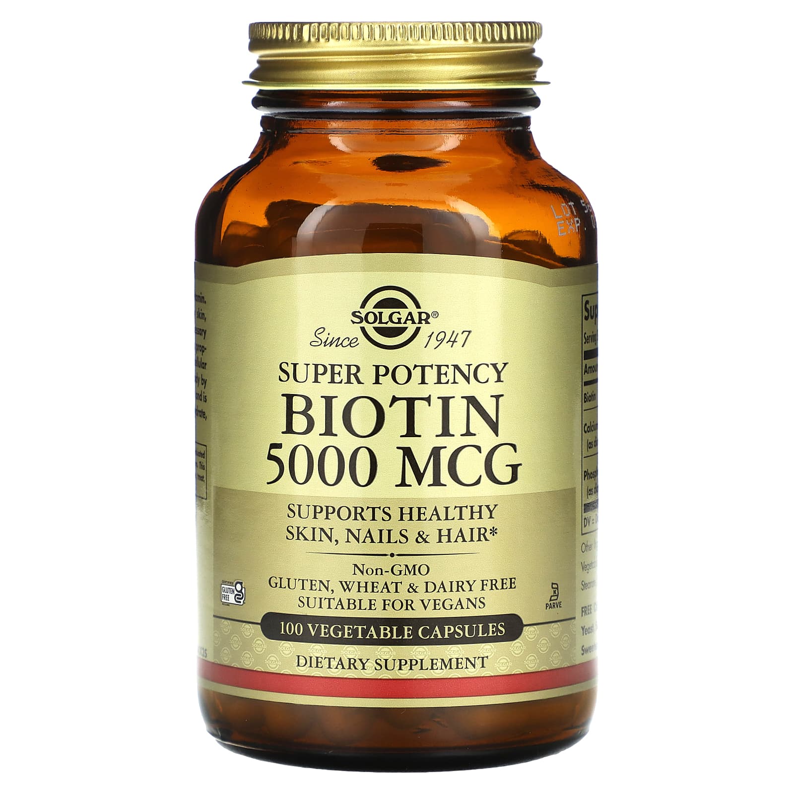 Біотин, Solgar Biotin, 5000 мкг, 100 вегетаріанських капсул
