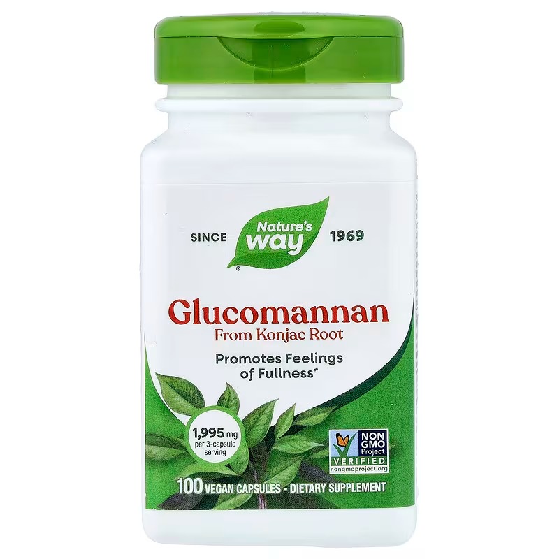 Глюкоманнан коньяку, Glucomannan від Konjac RootGlucomannan Konjac, Nature's Way, 1995 мг, 100 веганських капсул (665 мг на капсулу)