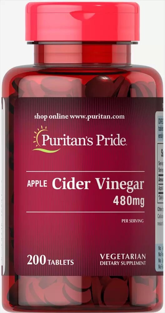 Яблучний оцет, Puritan's Pride Apple Cider Vinegar, 480 мг, 200 таблеток